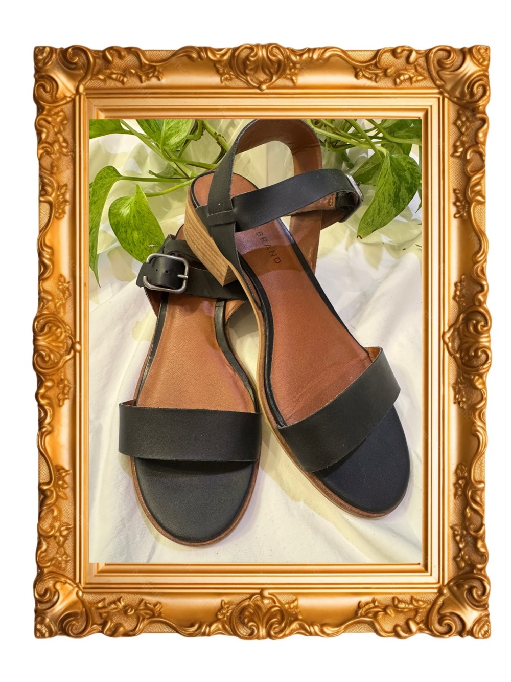 Classic Lucky Brand size 9 Black Women's Leather Sandals with Ankle Strap